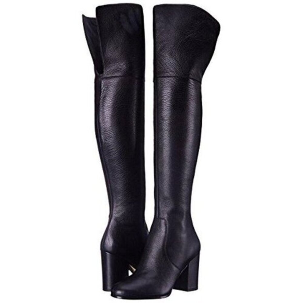 VIA SPIGA Beline Boots Black Leather Tall Over The Knee Block Heel 6.5 NEW $595